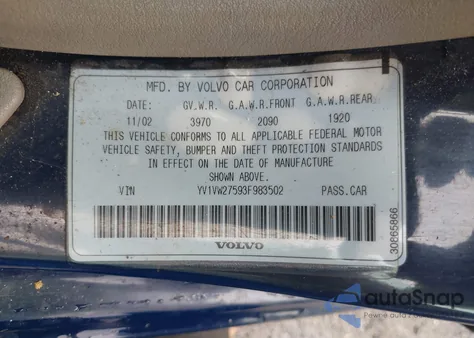 2003 Volvo V40 A из США, поврежденный, VIN YV1VW27593F983502